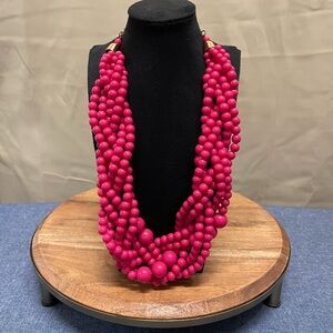 Vintage 1980’s Hot Pink 6 strand braided acrylic bead necklace